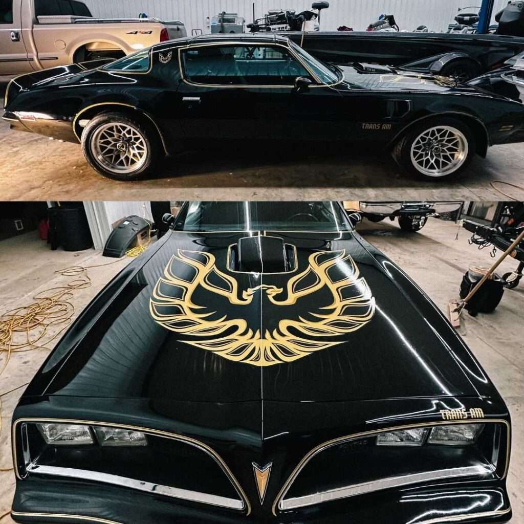 Car Decals for Collector's 1978 Pontiac Trans Am resembling the famous car from "Smokey and the Bandit"